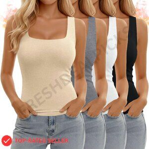 Thermal Fleece Sleeveless Tank Tops Slim Fit Square Neck Base Layer Set